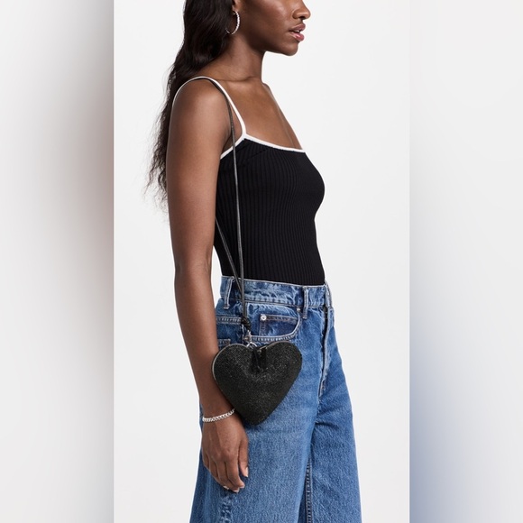 New! Staud Beaded Heart Clutch Bag in Black 🖤 🪩 Runway! - Picture 4 of 16